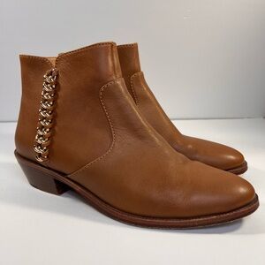 Coach Corine Cognac Leather Booties w/Gold Chain Detail Sz 7.5